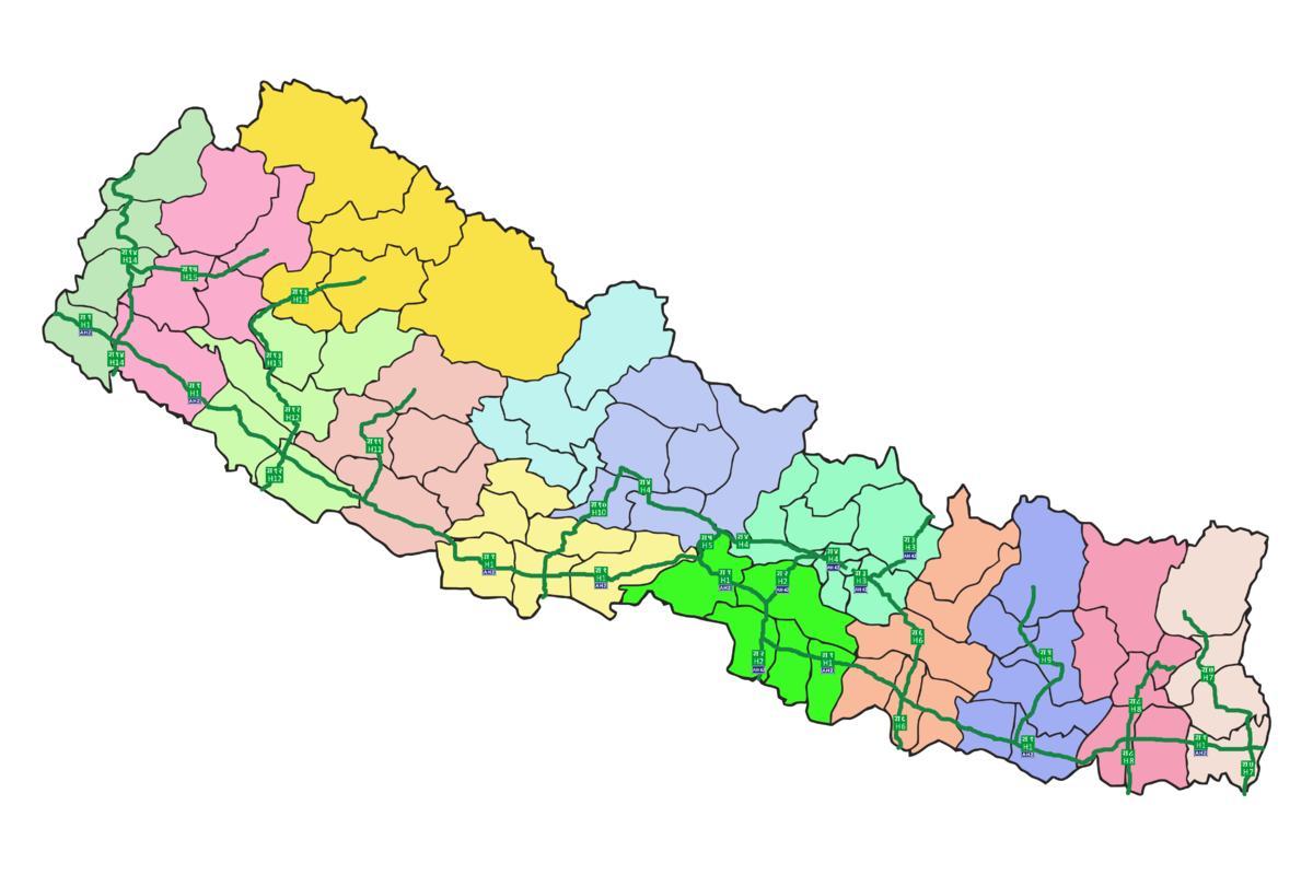 Harta nepal, cu autostrăzi majore