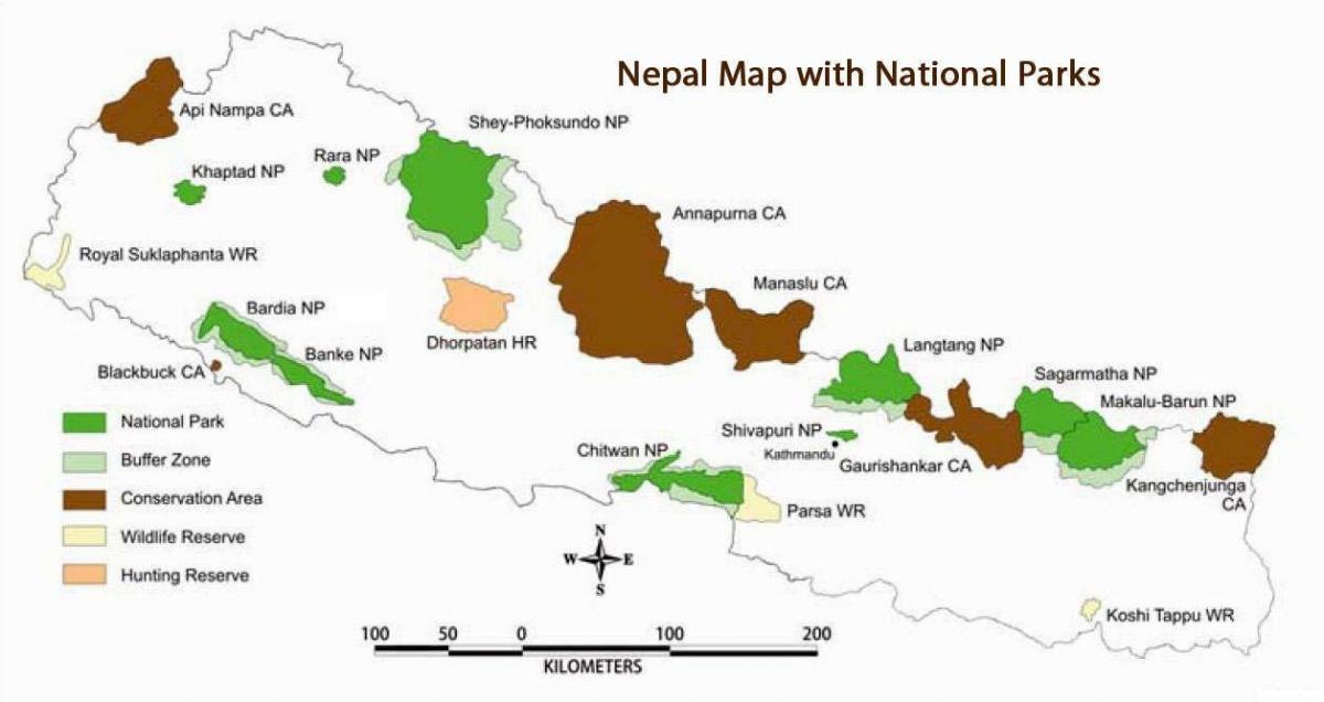 Harta nepal, cu parcuri naționale