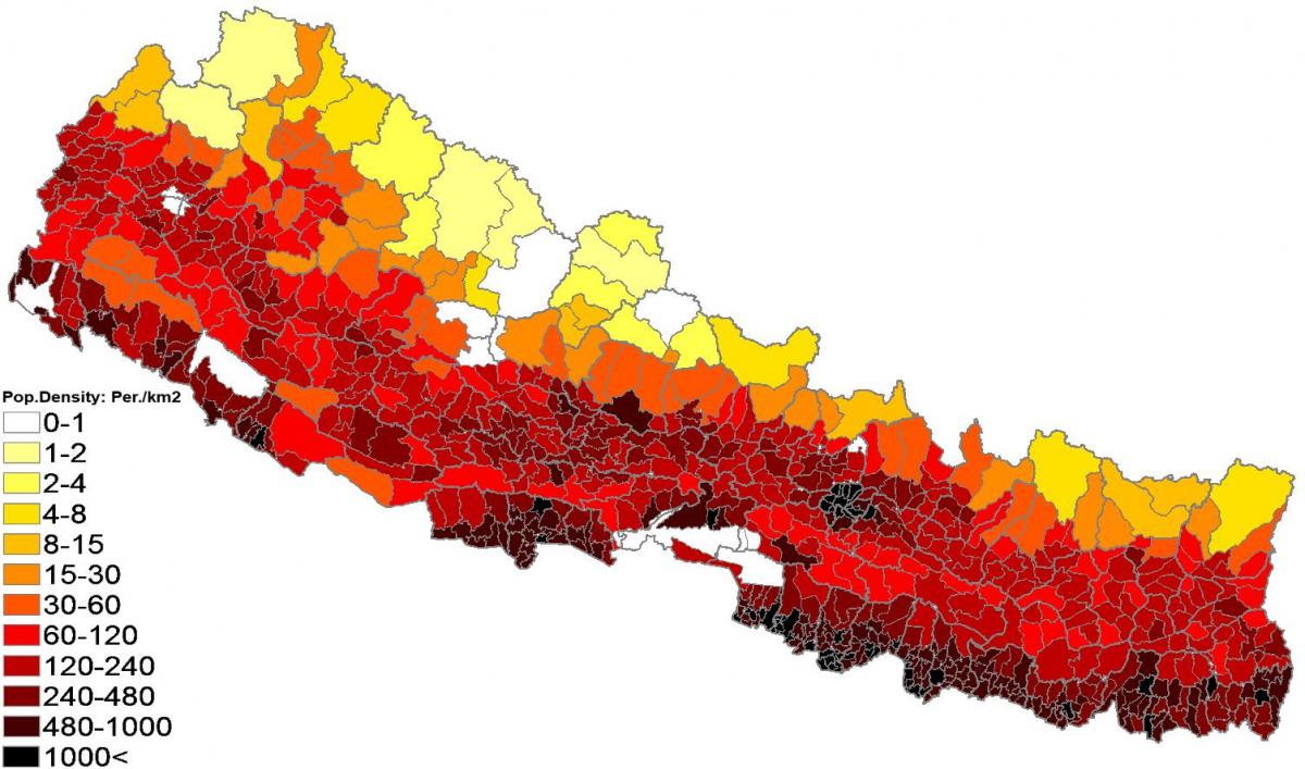 nepal densitatea populației hartă