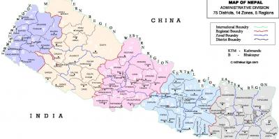Nepal politice, harta cu raioane