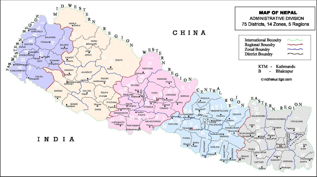 harta nepal, cu 75 de cartier