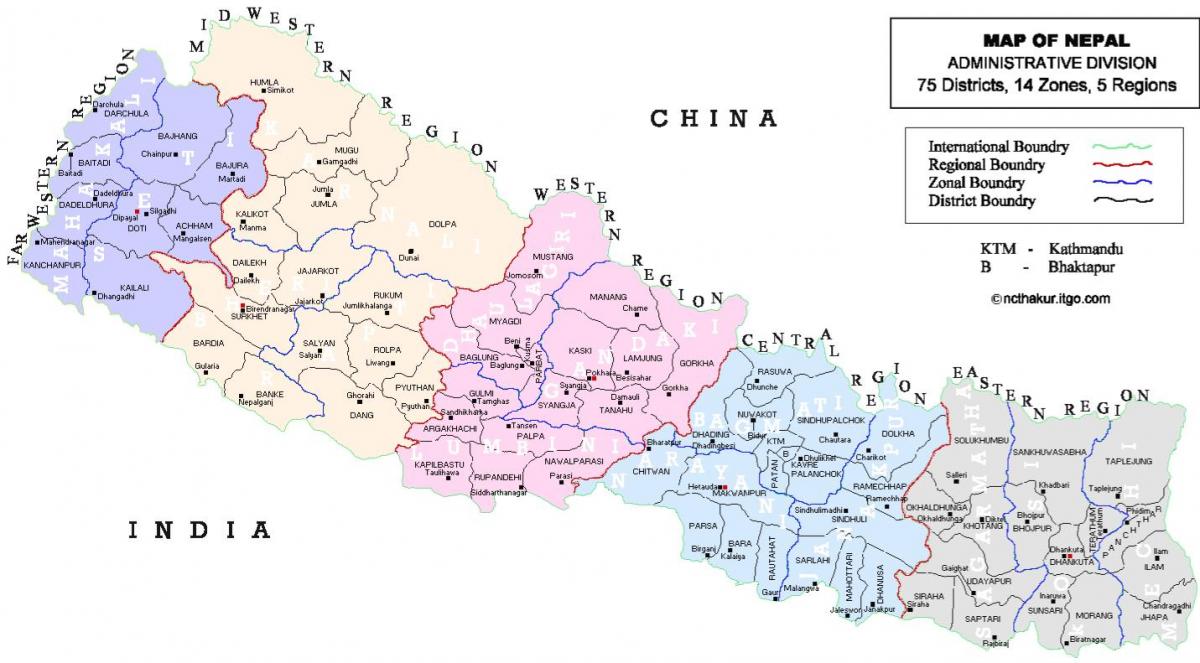 nepal politice, harta cu raioane