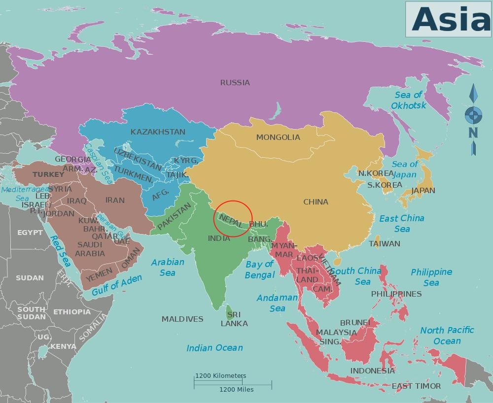 harta nepal și țările din jur