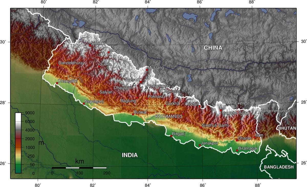 nepal altitudine hartă
