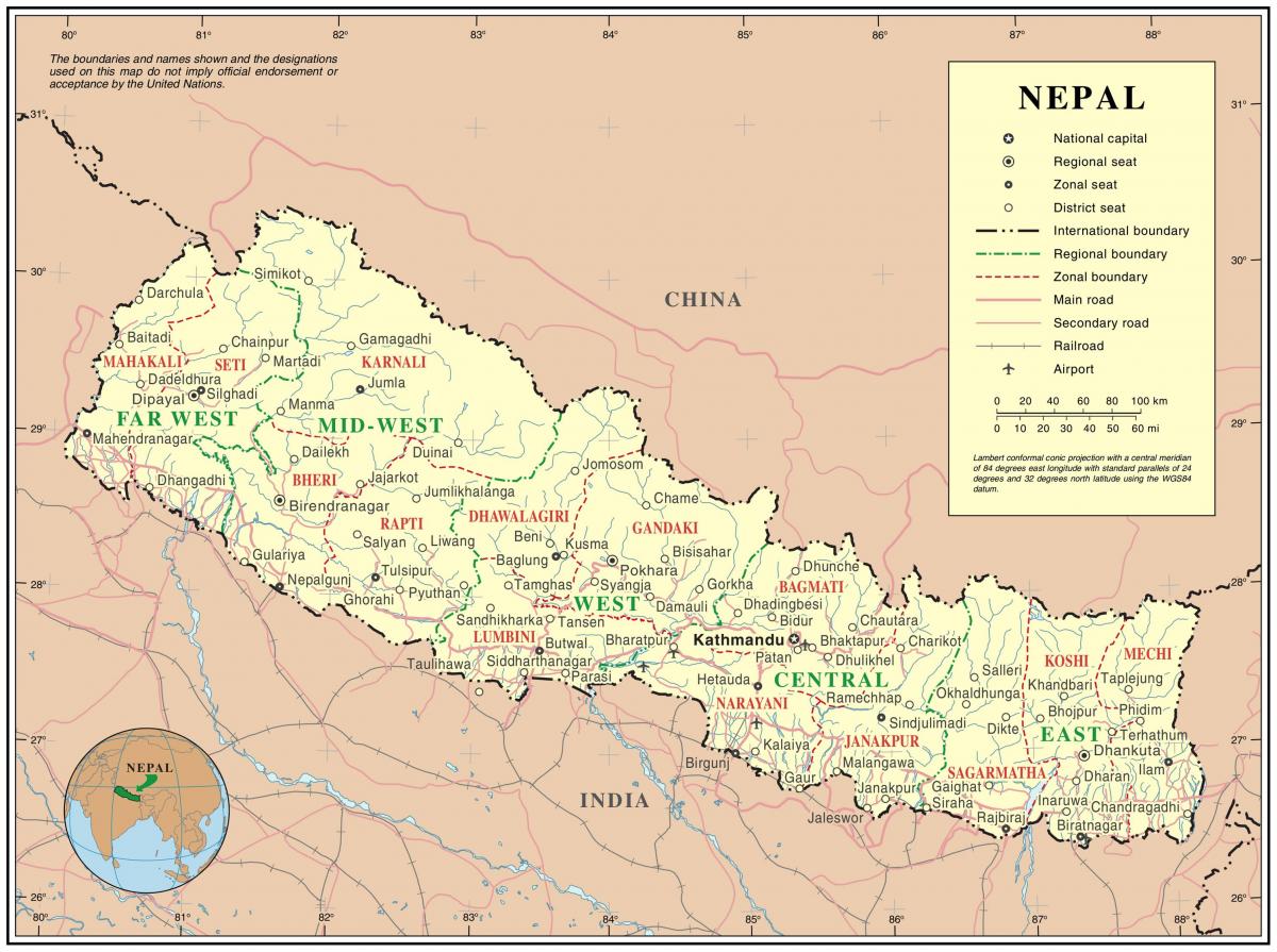 india, nepal de frontieră rutiere hartă