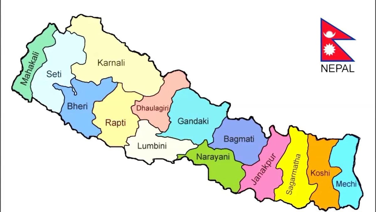 harta politică din nepal, cu toate raioanele