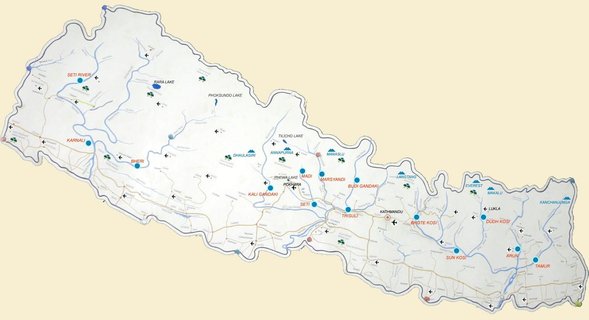harta nepal arată râuri