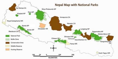Harta nepal, cu parcuri naționale