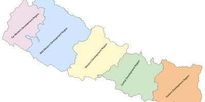 Harta nepal cu cinci regiuni de dezvoltare