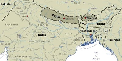 Harta bhutan, nepal și tibet