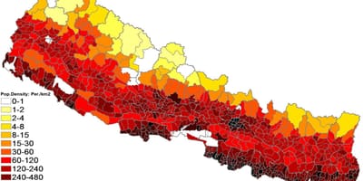 Nepal densitatea populației hartă
