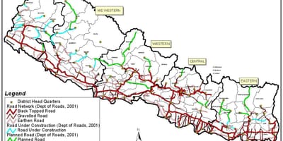 Harta nepal arată autostrăzi