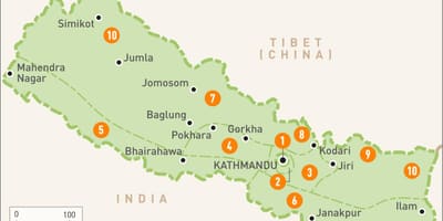 Nepal harta cu regiunile